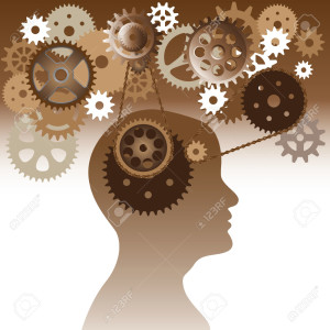 Head and brain gears in progress. Vector illustration